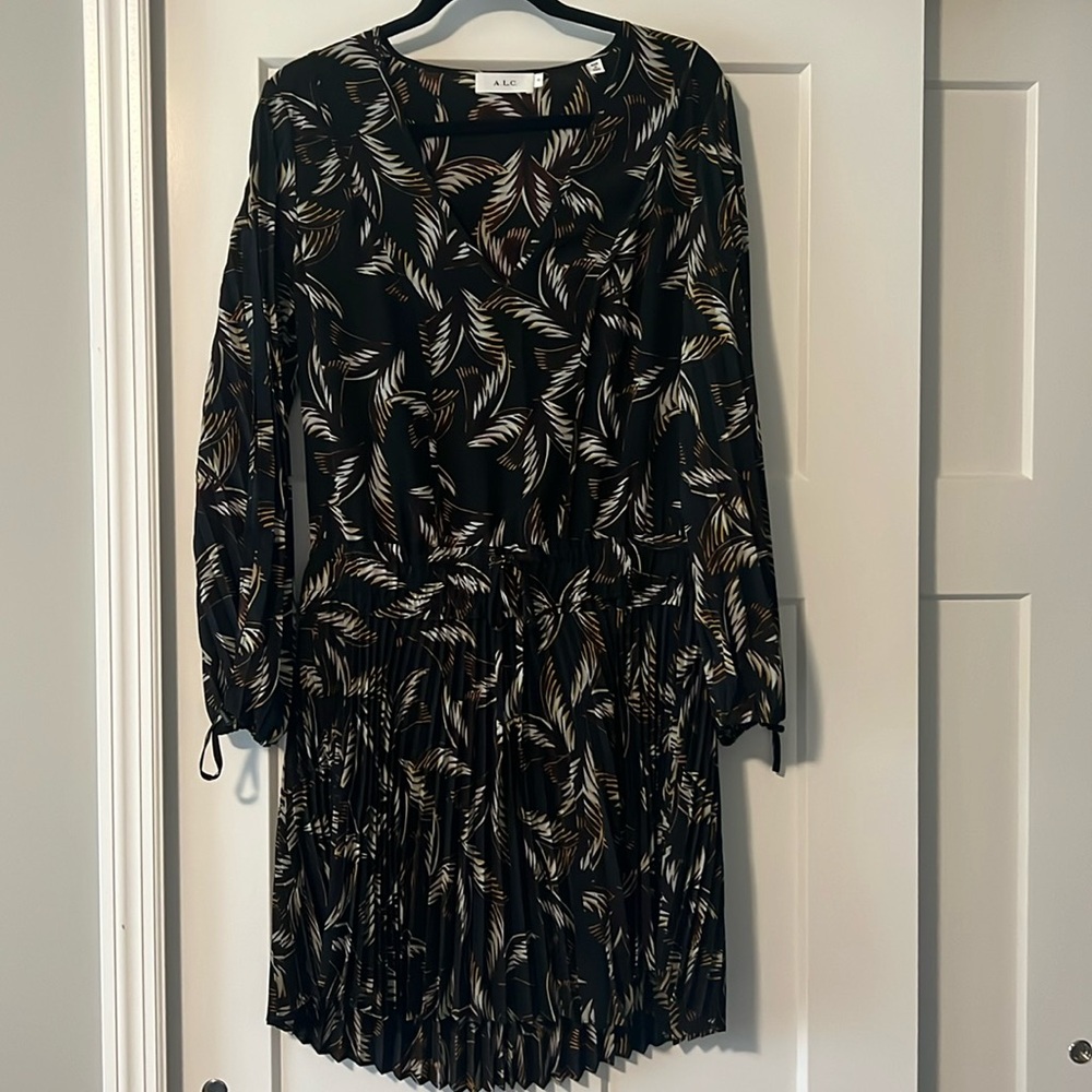 ALC black V-neck 100% silk dress